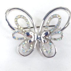 Vintage Silvertone and Rhinestones Openwork Butterfly Brooch Pin Unsigned