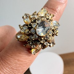 Vintage Signed Hollycraft 1952 Rhinestone Adjustable Ring