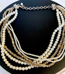 Vintage Carol Lee six strand pearl and metal bead Choker necklace