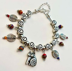 Hand Crafted Bracelet W/Genuine Laurel Burch Cat Charm~ Add a Bead/Adjustable