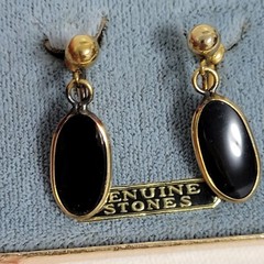 Vtg BAL RON Black Onyx 1/20-12K G.F. Gold-Filled Earrings – Screw Back Unused