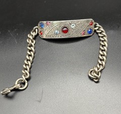 Vintage Sterling Silver ID Men Bracelet Engrave Steve Color Stone Heavy 46g 8”