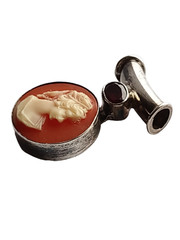 .925 Sterling Round Cameo Pendant with Garnet Accent- Free Shipping