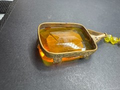 1930’s Art Deco Czech Glass Amber & Yellow Brass Filigree