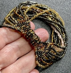 Vintage 7” Brown & Yellow Seed Bead Bracelet Magnetic Clasp