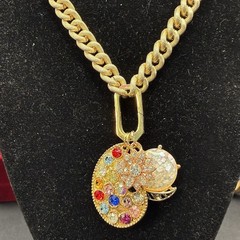 CUSTOM Vintage Charm Holder Necklace, Rhinestones, Paisley, Thermoset Confetti