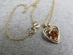 Gold Filled Heart Pendant Marked 14k GF PPC Rose Gold Flower Vermeil Chain 17.75