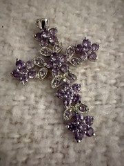 Vintage Silver Tone & Lilac Purple Crystals Cross Pendant See Desc