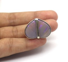 925 Silver Natural Australian Opal Heart Shape Unique Pendant 1 Inch