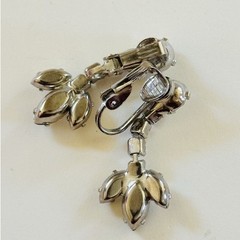 Glitzy Dainty Earrings VTG Clip Crystal Rhinestone Marquise Dangle Jeweled 60s