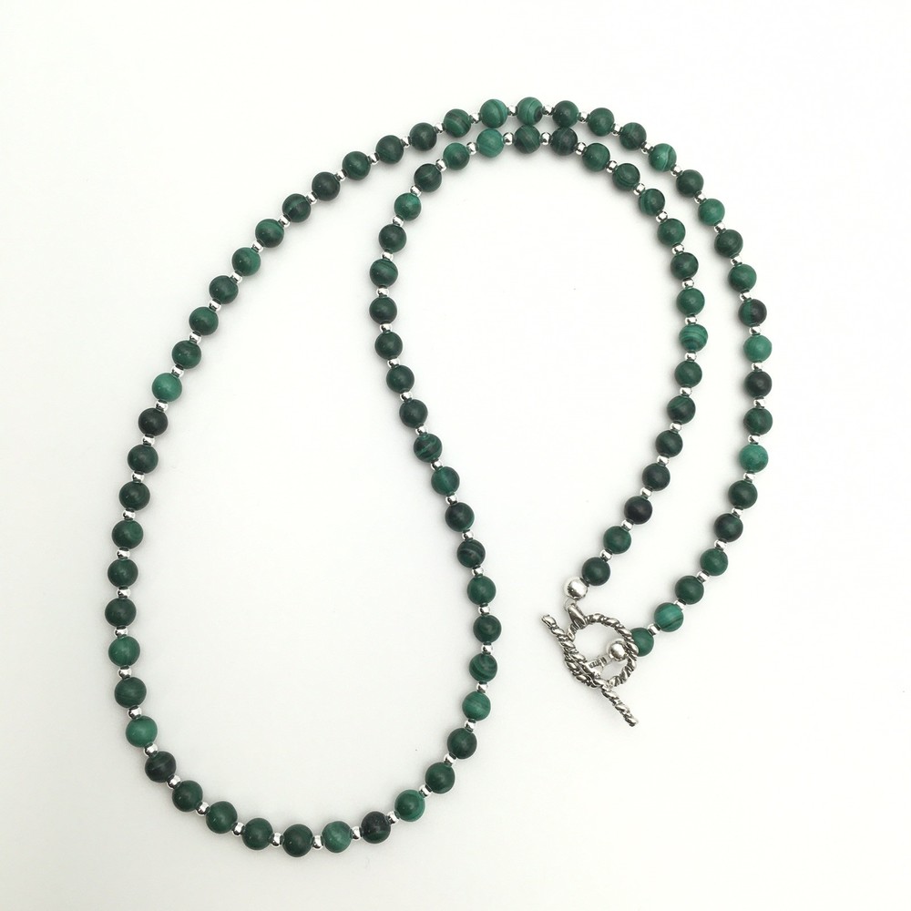 Silver Schark Handmade Sterling Silver & Green Malachite Necklace 21″ #97