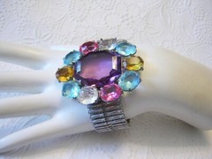 1930’s BOLD PURPLE/ AQUAMARINE & PINK OPEN BACK RHINESTONES Bracelet