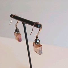 Vintage Square Faceted Crystal Rose Gold Fashion Earrings PLZ READ
