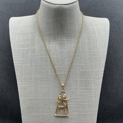 Vintage Medici Necklace Modernist Woman Figure Gold Tone Pendant Rhinestone
