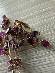 Pink Rhinestone Bouquet Brooch Earrings Set Vintage Mid Century Modern