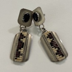 Vintage B Sterling Silver Multicolor Stone Stud Earrings 5.5g. -Length-1.5”