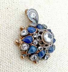 Antique Victorian Lapis Lazuli & Colorless Gemstone Cluster Pendant Mixed Metal