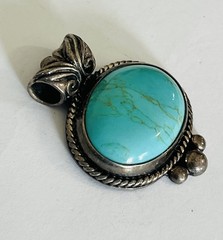 Heavy Vintage Sterling Silver 925 Turquoise Oval Slide Pendant 19-grams Lot P16