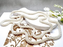 62″ No Clasp Vintage Handmade Crocheted Faux Pearl Necklace Victorian Era Style