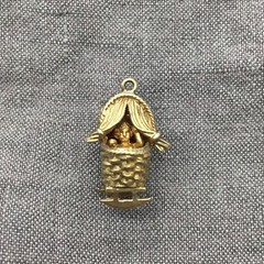 Vintage 9ct Yellow Gold Moses Basket Cradle Bassinet with Baby Charm London