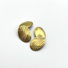 Vintage S&S Gold Tone Etched Oval Double Sided Cufflinks Striped Floral Pattern