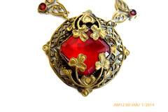 RARE ANTIQUE ART DECO CZECH RED CRYSTAL FILIGREE NECKLACE EARRINGS SET