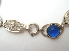 Sapphire Blue Glass Bracelet Sterling Silver 7.25″ Long Vintage Filigree Jewelry