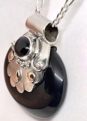 Vintage 925 Sterling Silver & Copper Black Onyx Pendant with 20″ 925 S.S. chain