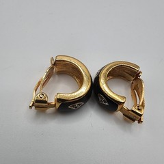 Black Enamel Rhinestone Crystal Earrings Gold Tone Vintage Clip On Jewelry