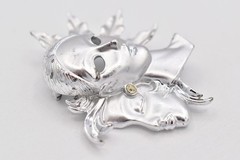 Vintage Sun Moon Mask Abstract Brooch Pin Silver Tone Art Chunky 1980s BinBK