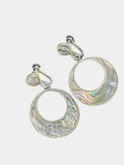 Vintage 1950s Mexico Sterling Silver Abalone Crescent Hoop Screw-Back Earrings