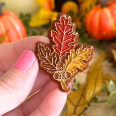 Vintage Hallmark Fall Leaves Brooch Autumn Oak Leaf Acorn Pin