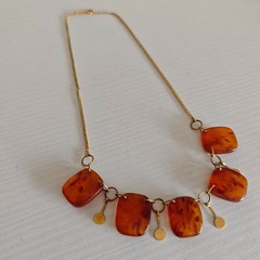 Vintage Soviet Baltic Amber Necklace 1970 Kaliningrad Factory 0YK Gold Plated