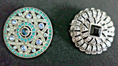 2 Vtg Brooches Silver Tone Crystals and Rhinestones Blue, Clear & Black Sparkle