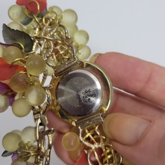 VTG Bonetto Candy Watch Bracelet Grape Fruit Charm Yellow Whimsigoth Y2K Kitsch