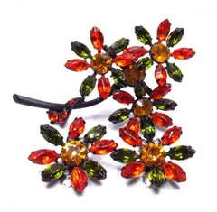 Vintage Rhinestone Flower Brooch Earrings SET