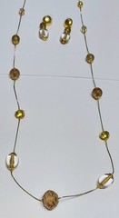 Vintage Beaded Station Necklace & Earrings JC Penny 90s Matte Gold Tone NOS