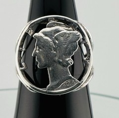 Vintage Unique Patriotic 1943 Mercury Dime Cutout Silver Ring US Coin Sz 6 3/4