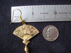 Vintage 1970s Enchanting Chinese Phoenix & Crane Etched Folding Fan Hook Earring