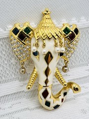 Vintage Signed Kenneth Jay Lane KJL Royal Maharajah Jeweled Elephant Brooch Pin