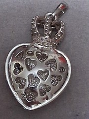 Vintage Juicy Couture puffy heart & crown pendant, Pave set rhinestones, silver