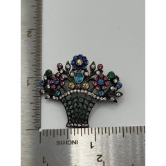 Vintage 935 Sterling Silver Paste Giardinetto Flower Basket Brooch Pin