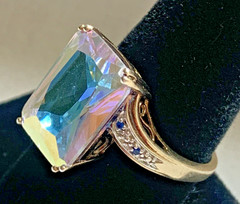 Vintage Gold Over Sterling Mercury Mist Topaz? Ring with Blue Accent Stones
