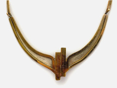 Vintage Artisan OOAK Brass and Silver Metal Torque Necklace, 17 inches