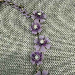 Vintage Necklace Acrylic Purple Flowers Rhinestone Centers 15 Inches READ