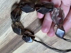 Vintage Smoky Quartz Chunky Necklace Black Cord 925 Clasp