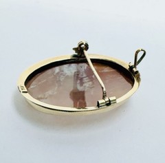 14K Gold 1.3 Inch Carved Edwardian Shell Cameo Brooch & Pendant
