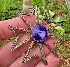 Vintage Signed Edlee Rivoli Purple Rhinestone Maltese Cross Brooch Etruscan