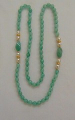 Vintage 1980’s Green Quartz Faux Pearls Hand Knotted Beaded Necklace New #7