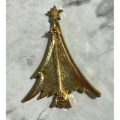 Vintage Christmas Tree Brooch Gold Tone Rhinestone Green Glitter Sparkle